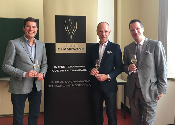 Mitglieder der Jury (v.l.): Christian Josephi (Bureau du Champagne DE/AT), Tim Hansen (Restaurant Neumond), Hagen Hoppenstedt (Hotel Adlon Kempinski)