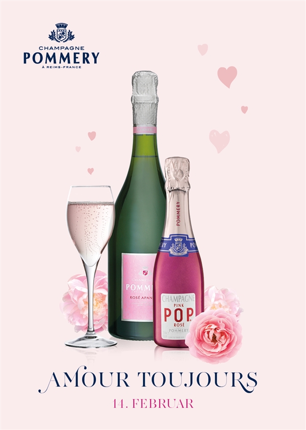 Champagne POMMERY PINK POP Rosé und Champagne POMMERY Rosé Apanage sind perfekt zum romantischen Valentinstag.