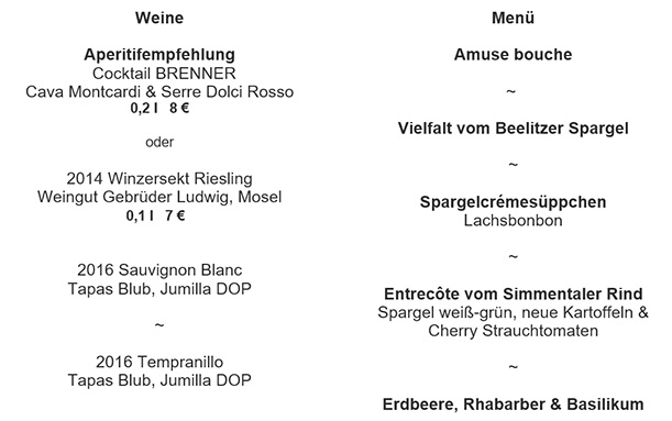 Des Restaurant BRENNER feiert 12 Jahre &quot;Berlin Sankt-Moritz &amp; BRENNER&quot; mit einem Geburtstagsmenü vom 4. bis 31. Mai 2017. 