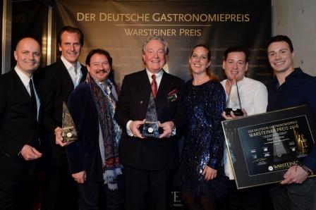 Deutscher Gastronomiepreis 2016 Die Gewinner in den Kategorien Food und Beverage: Marc Uebelherr, Alexander Dohnt und Maik Richter - Hermann Bareiss erhält Lifetime Award.